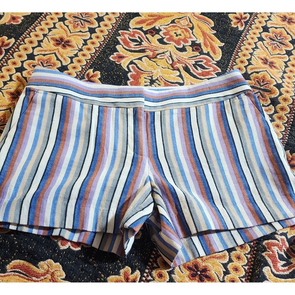 Ann Taylor Loft Women's Colorful Striped The Riviera Shorts Linen Blend Size 4